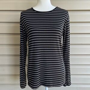 •Express• Tricot Long Sleeve Black/Tan Striped Top - Size Large